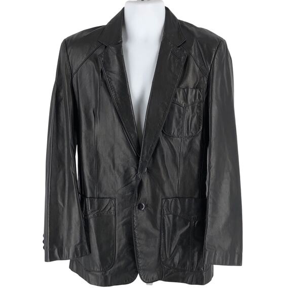 90s black leather blazer jacket 1990s vintage - Picture 3 of 12